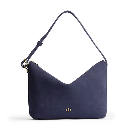 Alaska Blue*Large | Medium sized slouchy leather shoulder bag with zipper opening and three metal tree emblems