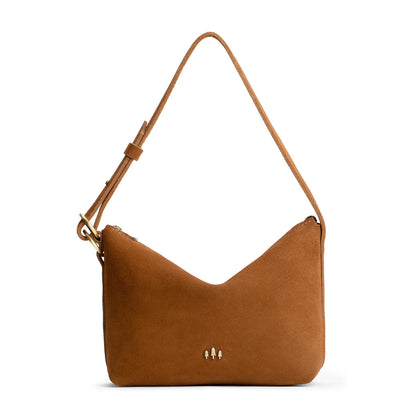 Jackson*Small | Petite slouchy leather shoulder bag with zipper opening and three metal tree emblems