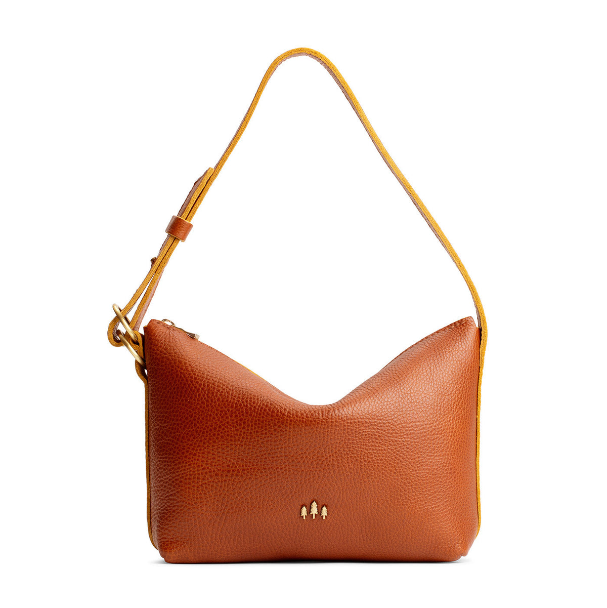 Sienna*Small | Petite slouchy leather shoulder bag with zipper opening and three metal tree emblems