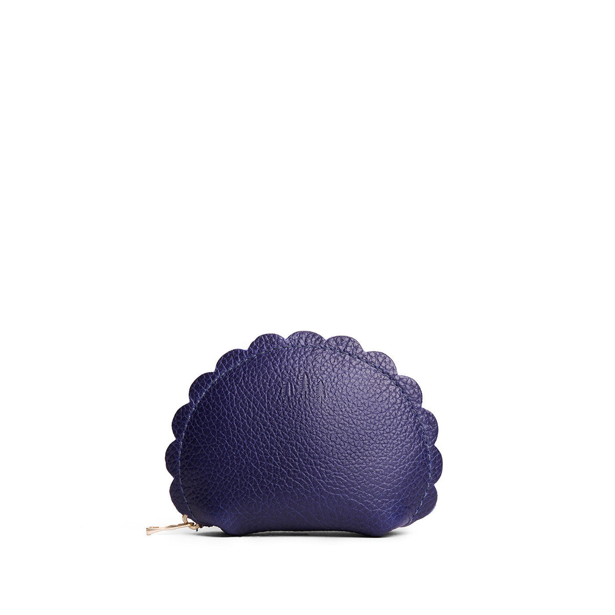 Cobalt*Small | Curved leather pouch with zipper and scalloped edges