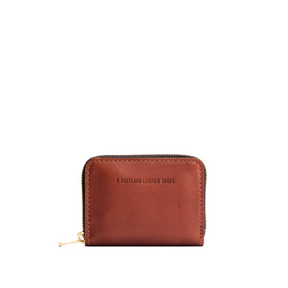 Chestnut | Small leather wallet with zipper and PLG logo