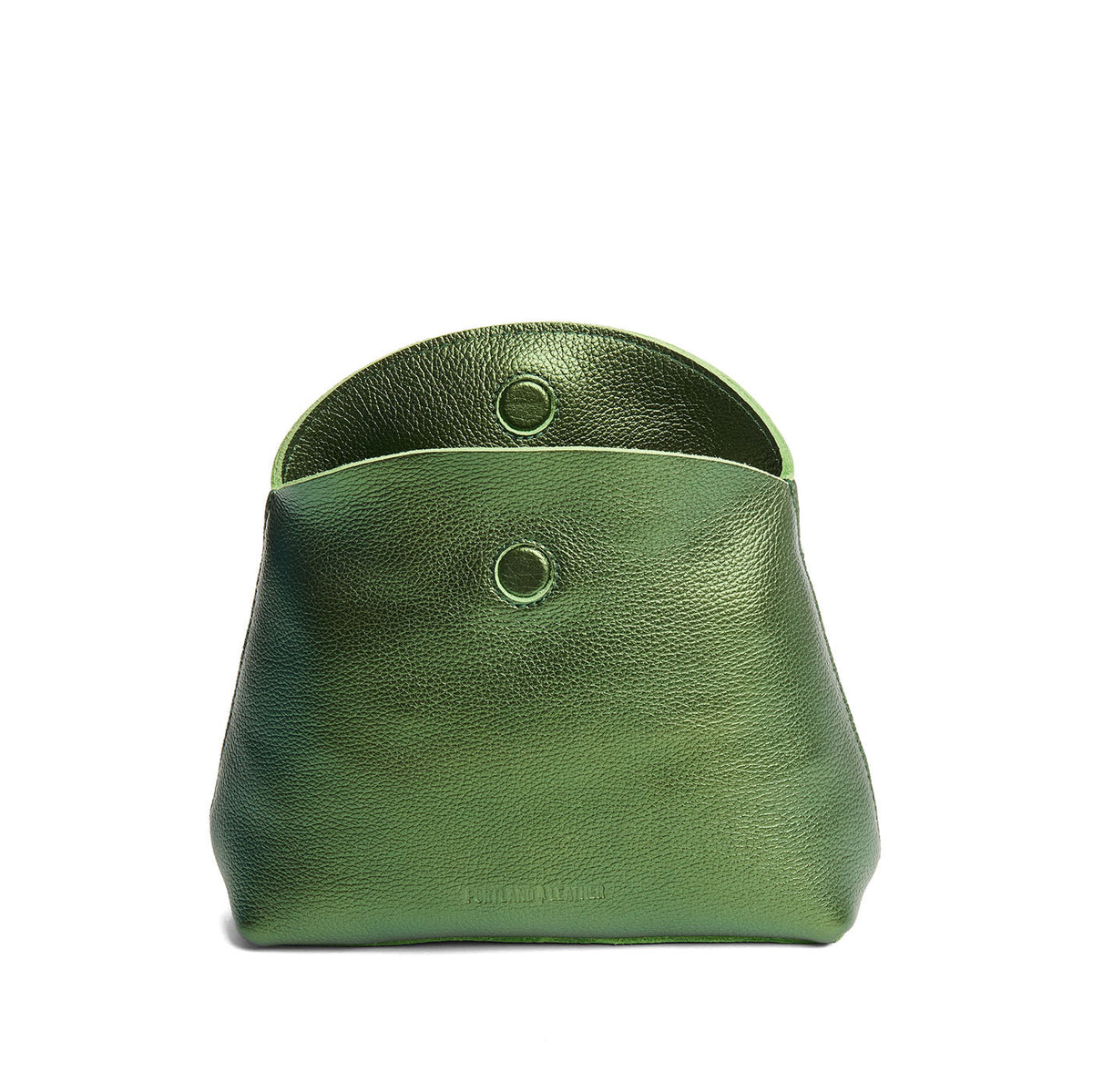 Metallic Greench | Leather pouch with an open folded magnetic closure