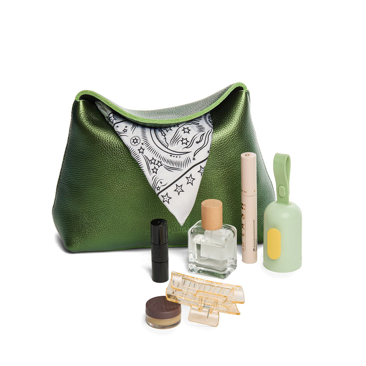 Metallic Greench | Leather pouch with a folded magnetic closure