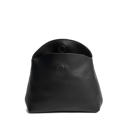 Pebbled--black | Leather pouch with an open folded magnetic closure