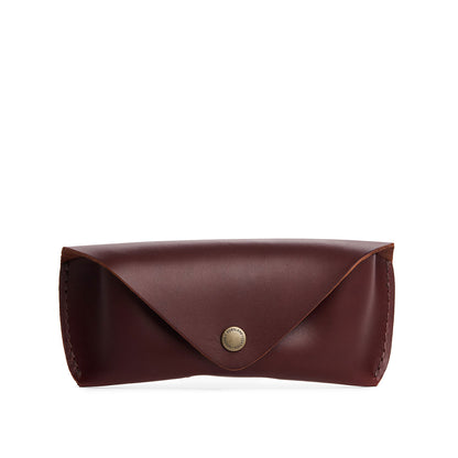 Cognac | Leather sunglasses case with snap closure