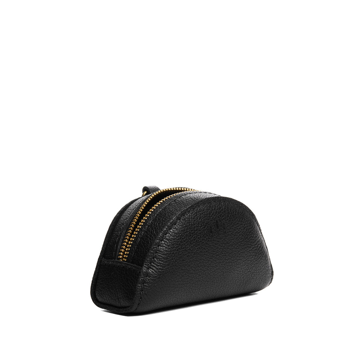 Pebbled--black | Small half-moon shaped keychain pouch with zipper closure