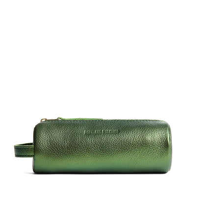 Metallic Greench | Cylindrical leather pouch with zipper and handle