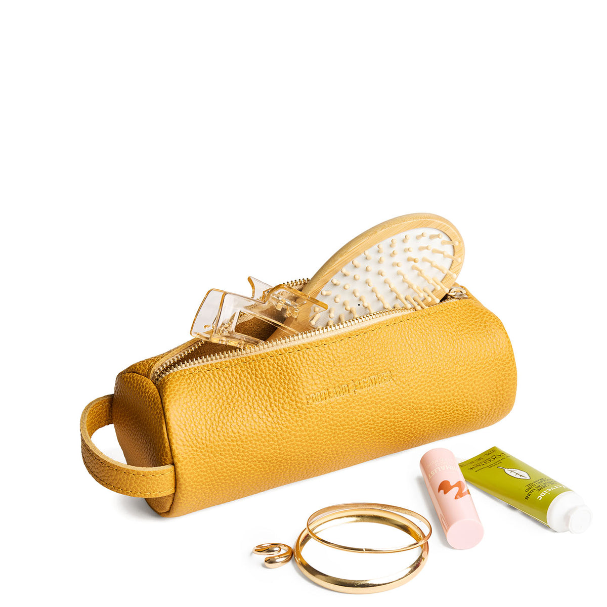 Sunshine | Cylindrical leather pouch with zipper and handle