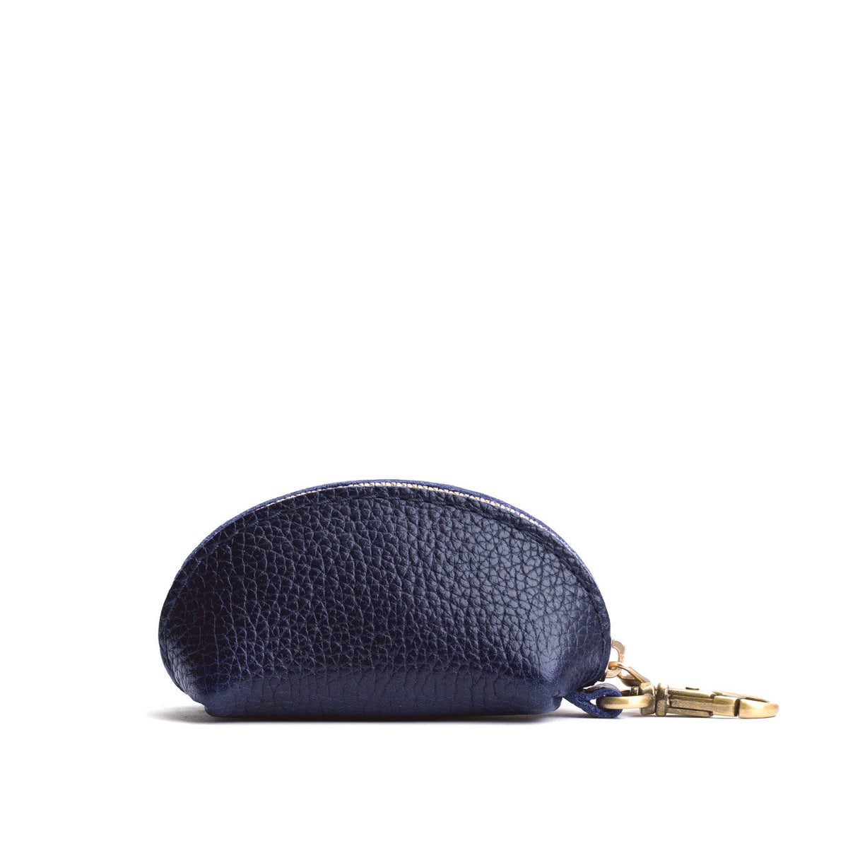 Cobalt | Taco shaped leather pouch with zipper and swivel lobster clasp on white background