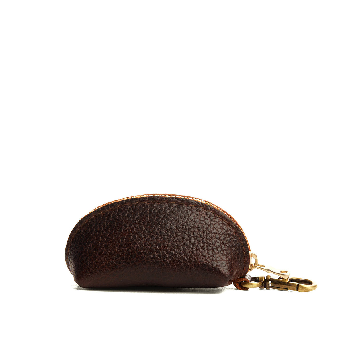 Coldbrew | Taco shaped leather pouch with zipper and swivel lobster clasp on white background