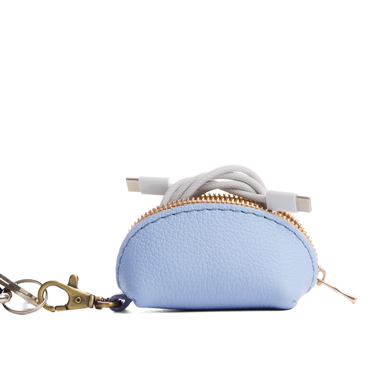 Skyway | Taco shaped leather pouch with zipper and swivel lobster clasp on white background