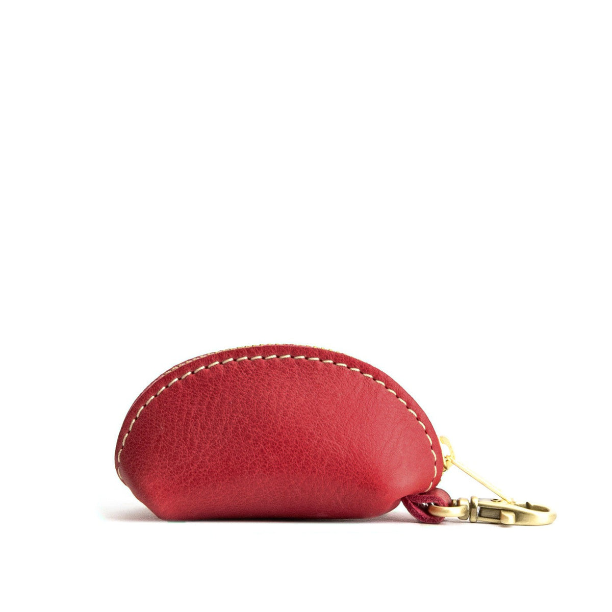 Sugar | Taco shaped leather pouch with zipper and swivel lobster clasp on white background
