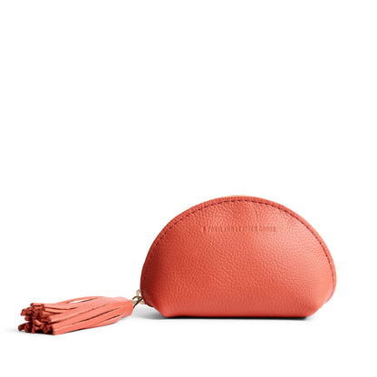 Coral | Small leather zippered pouch with tassel