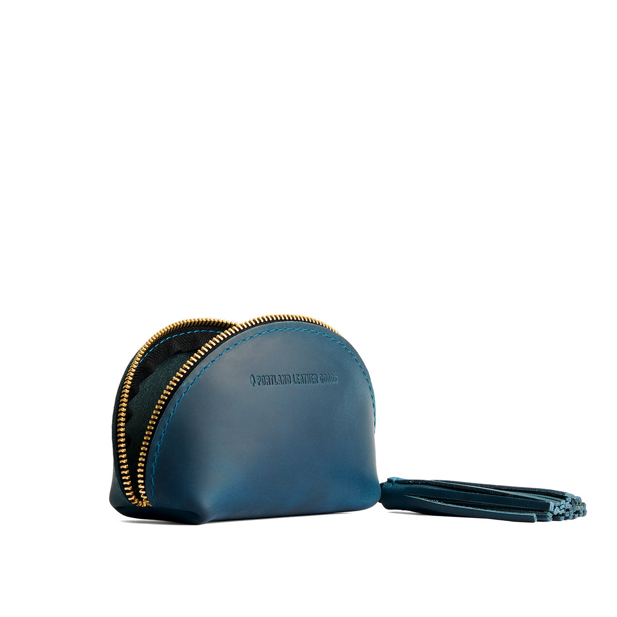 Westward Blue | Small leather zippered pouch with tassel