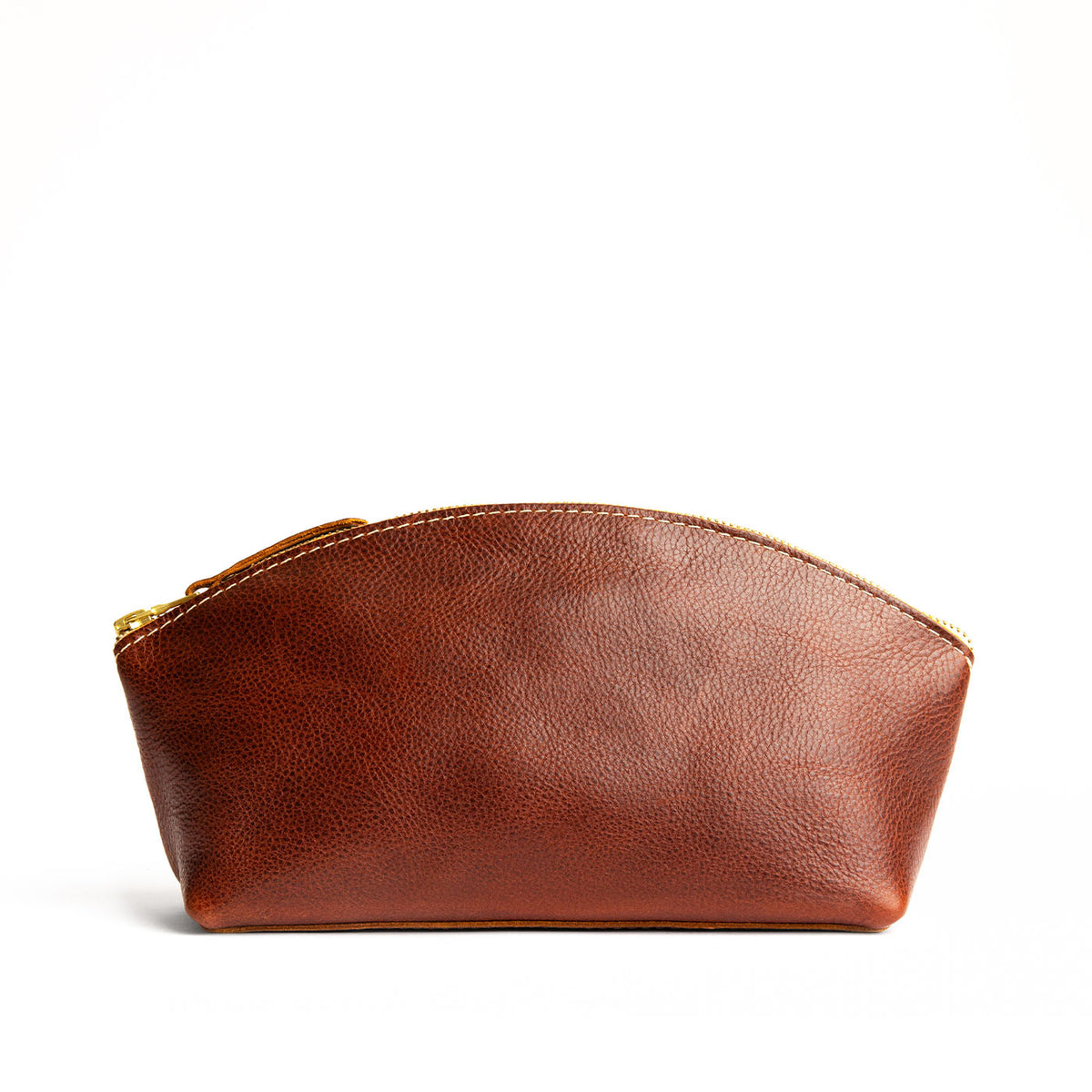Nutmeg*Total Eclipse | Spacious leather makeup bag with curved seams and top zipper