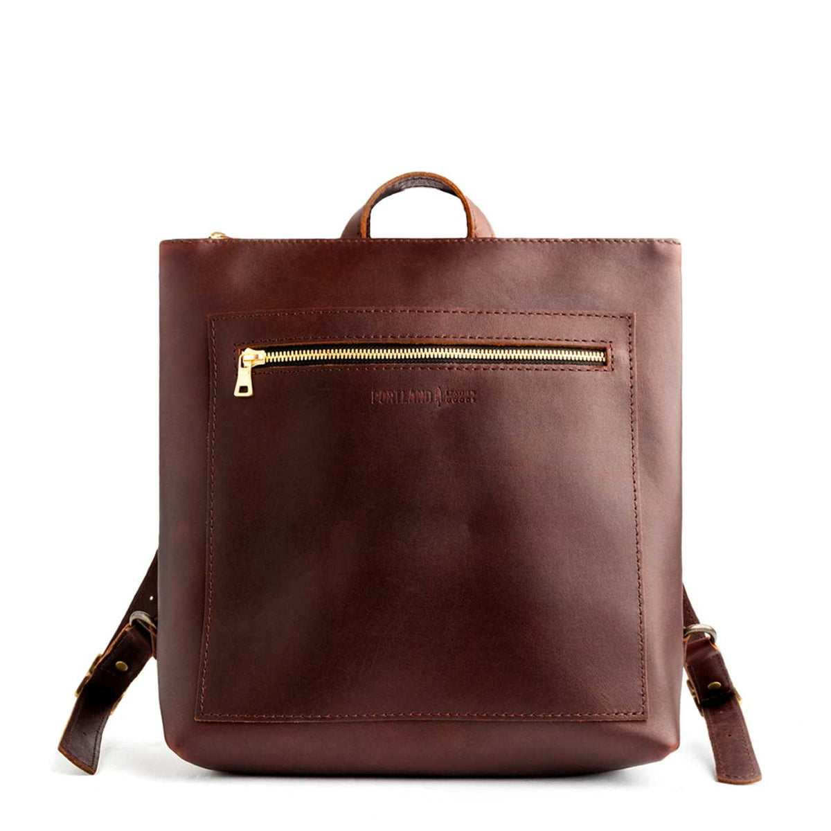 Cognac*Large | Square slim leather tote backpack