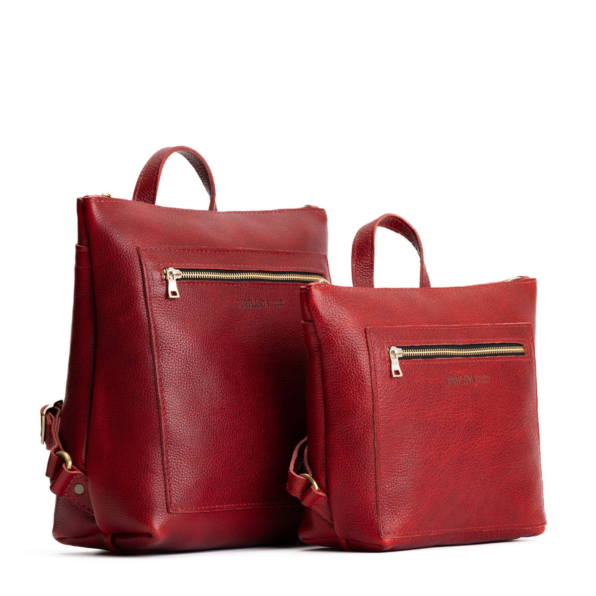 Chili Red | Side by side comparison of both sizes of Tote Backpack