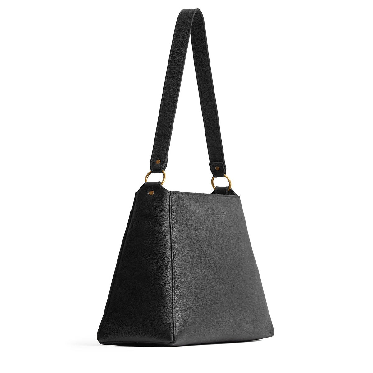 Pebbled--black*Large | Large triangular shoulder bag with antiqued brass finished hardware