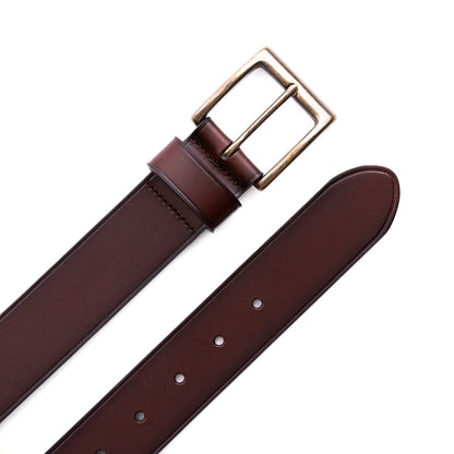 Pecan | Mens smooth leather belt with antique brass buckle