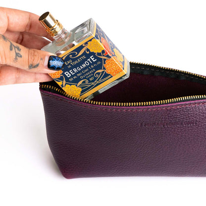 Plum | Leather utility bag pouch with top zipper