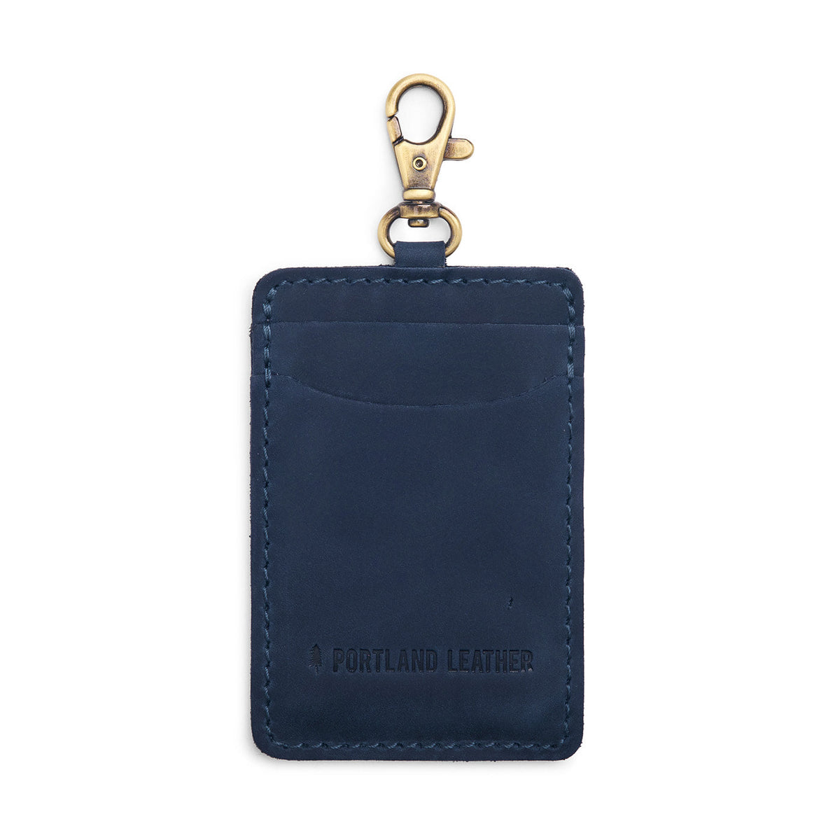 Deep Water | A leather card holder with a swivel lobster clasp on a white background
