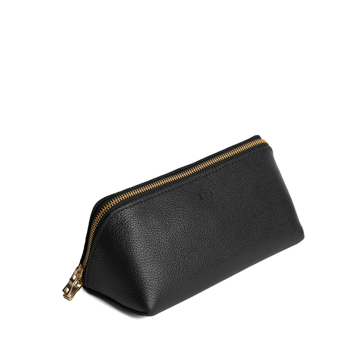 Pebbled--black | Triangular shaped pouch with extra long zipper