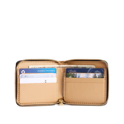 Nutmeg | Small leather zippered bifold wallet open